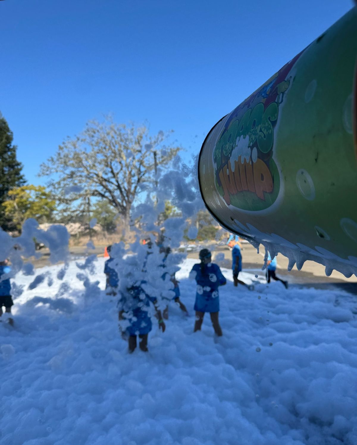 Kids playing in a big pile of foam from a Toads Jump foam cannon at a party in Windsor, CA